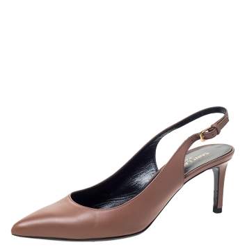 Pre Owned Saint Laurent Paris Brown Leather Pointed Toe Slingback Sandals Size 37