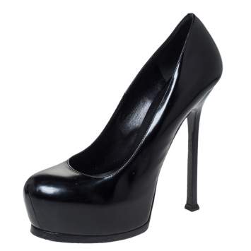 Pre Owned Saint Laurent Paris Black Leather Tribtoo Platform Pumps Size 39