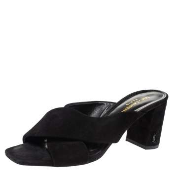 Pre Owned Saint Laurent Paris Black Suede Leather Loulou Mules Sandals Size 39