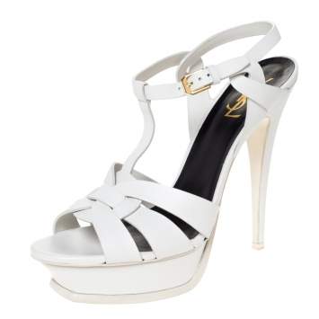 Pre Owned Saint Laurent White Leather Tribute Platfrom Sandals Size 41.5