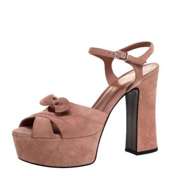 Pre Owned Saint Laurent Nude Pink Suede Candy Platform Sandals Size 38.5
