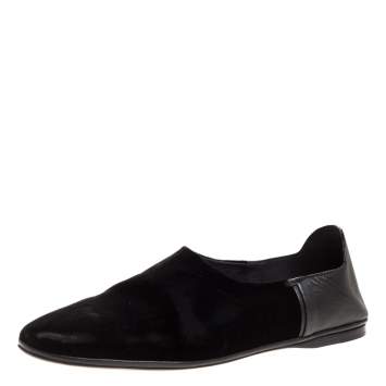 Pre Owned Saint Laurent Black Velvet And Leather Fes Convertible Slip On Flats Size 42