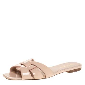 مملوكة مسبقًا Saint Laurent Paris Beige Patent Leather Tribute Flats 38