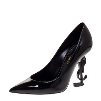 Pre Owned Saint Laurent Paris Black Patent Leather Opyum Pointed Toe Pumps Size 35