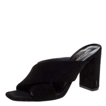Pre Owned Saint Laurent Paris Black Suede Leather Loulou 95 Sandals Size 39