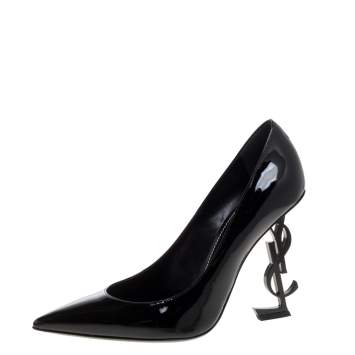 Pre Owned Saint Laurent Paris Black Patent Leather Opyum Pointed Toe Pumps Size 38.5