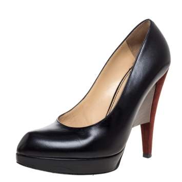Pre Owned Saint Laurent Paris Leather Platform Pumps Size 38