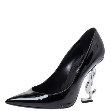 Pre Owned Saint Laurent Paris Black Patent Leather Opyum Pointed Toe Pumps Size 38