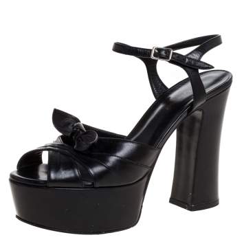 Pre Owned Saint Laurent Black Leather Candy Bow Platform Sandals Size 38.5