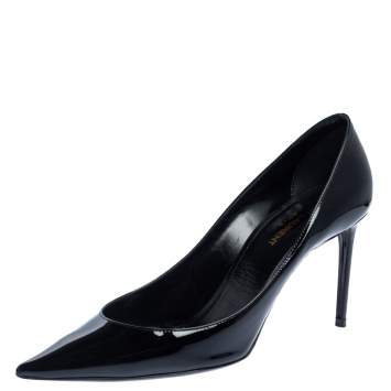 Pre Owned Saint Laurent Paris Black Pantet Leather Zoe Pointed Toe Pumps Size 39