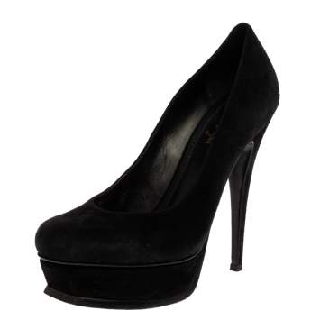 Pre Owned Saint Laurent Paris Black Suede Tribute Platform Pumps Size 39