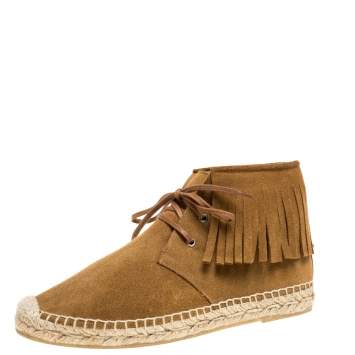 Pre Owned Saint Laurent Paris Brown Suede Fringe Espadrilles Sneaker Boots Size 36