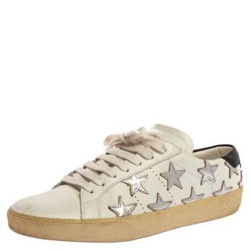 Pre Owned Saint Laurent Paris White/Silver Leather Star Alpha Low Top Sneakers Size 37.5