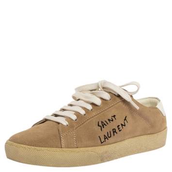 Pre Owned Saint Laurent Paris Light Brown Suede Court Classic Logo Sneakers Size 38