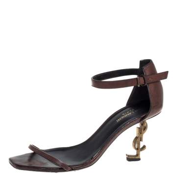 Pre Owned Saint Laurent Paris Brown Leather Opyum Ankle Strap Sandals Size 40