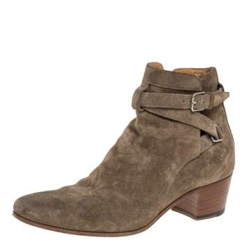 Pre Owned Saint Laurent Paris Olive Green Blake Jodhpur Ankle Boots Size 36