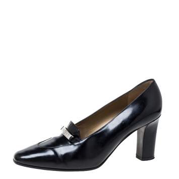 Pre Owned Saint Laurent Paris Black Leather Square Toe Pumps Size 38
