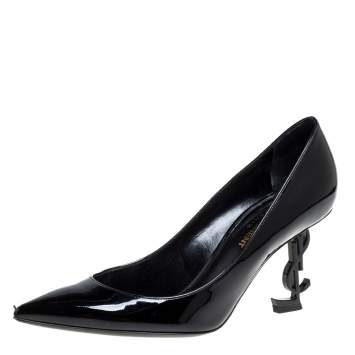 Pre Owned Saint Laurent Paris Black Patent Leather Opyum Pointed Toe Pumps Size 36.5