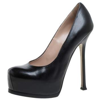 Pre Owned Saint Laurent Paris Black Leather Tribtoo Platform Pumps Size 38