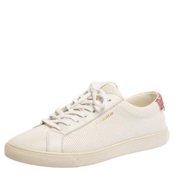Pre Owned Saint Laurent White Leather And Glitter Andy Low-top Sneakers Size 39