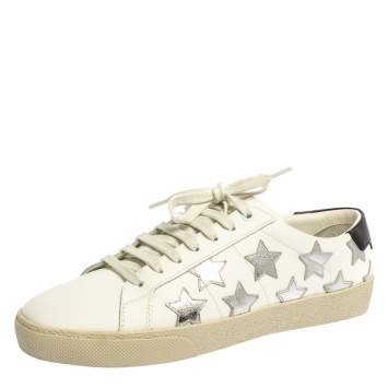 Pre Owned Saint Laurent White Leather Court Classic Star Sneakers Size 38
