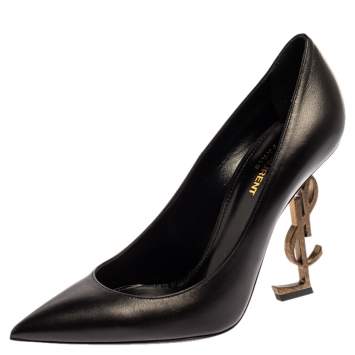 Pre Owned Saint Laurent Paris Black Leather Opyum Pointed Toe Pumps Size 39