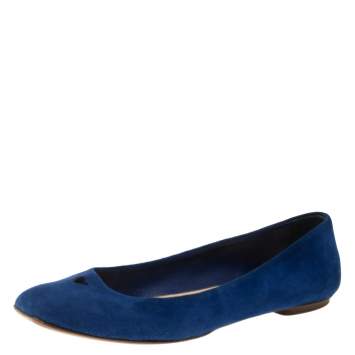 Pre Owned Saint Laurent Blue Suede Marine Love Ballet Flats Size 36.5