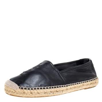 Pre Owned Saint Laurent Black Leather Logo Espadrilles Size 40