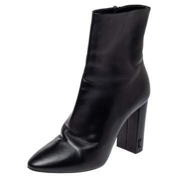 Pre Owned Saint Laurent Paris Black Leather Mid Length Boots Size 39
