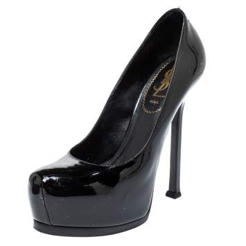 Pre Owned Saint Laurent Paris Black Patent Leather Tribtoo Platform Pumps Size 36