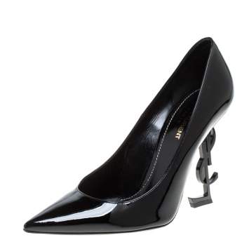 Pre Owned Saint Laurent Paris Black Patent Leather Opyum Pointed Toe Pumps Size 39.5