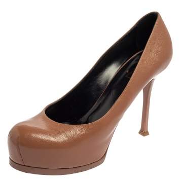 Pre Owned Saint Laurent Brown Leather Tribtoo Platform Pumps Size 40