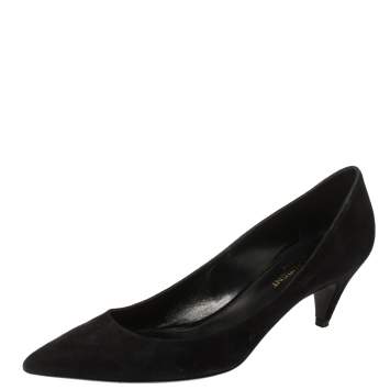 Pre Owned Saint Laurent Paris Black Suede Pointed Toe Pumps Size 37.5
