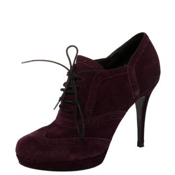 Pre Owned Yves Saint Laurent Burgundy Suede Janis Booties Size 37
