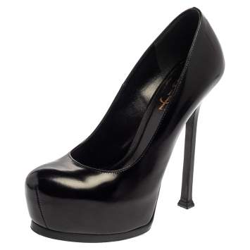 Pre Owned Saint Laurent Black Leather Tribtoo Platform Pumps Size 36