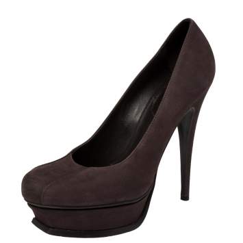 Pre Owned Saint Laurent Purple Nubuck Platform Pumps Size 39.5