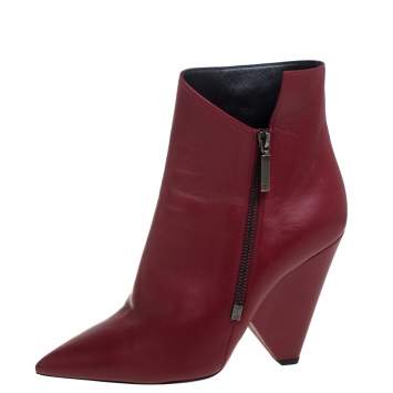 Pre Owned Saint Laurent Red Leather  Niki Ankle Boots Size 40