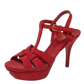 Pre Owned Saint Laurent Suede and Quartz Dazzling Tribute Sandals Size 37.5