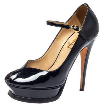 Pre Owned Saint Laurent Black Patent Leather Tribute Too Mary Jane Platform Pumps Size 36
