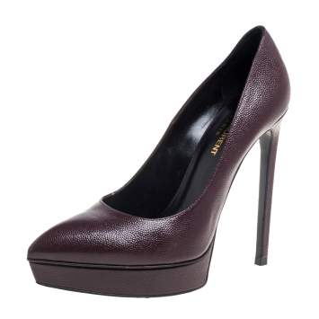 Pre Owned Saint Laurent Brown Leather Janis Pointed Toe Platform Pumps Size 38
