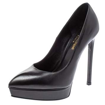 Pre Owned Saint Laurent Black Leather Janis Platform Pumps Size 37.5