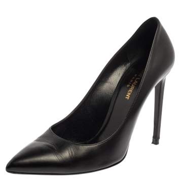 Pre Owned Saint Laurent Black Leather Pointed Toe Pumps Size 40.5