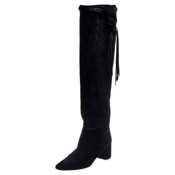 Pre Owned Saint Laurent Black Suede Knee High Boots Size 40