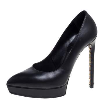 Pre Owned Saint Laurent Black Leather Janis Pointed Toe Platform Pumps Size 38