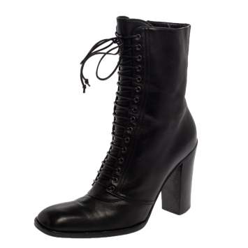 Pre Owned Saint Laurent  Black Leather Zipper Detail  Boots Size 37