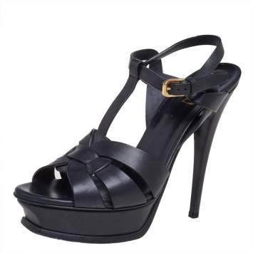 Pre Owned Saint Lauren Black Leather Tribute Sandals Size 39