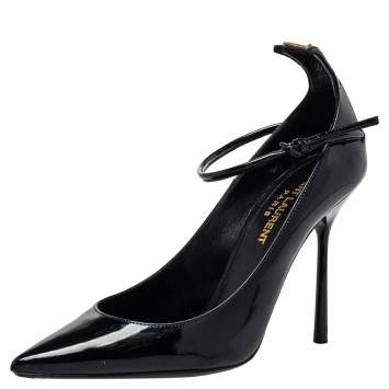 Saint Laurent Black Patent Leather Ankle Strap Pumps Size 35