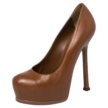 Saint Laurent Brown Leather Tribtoo Platform Pumps Size 36
