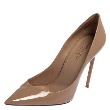 Pre Owned Saint Laurent Beige Patent Leather Anja Pumps Size 37