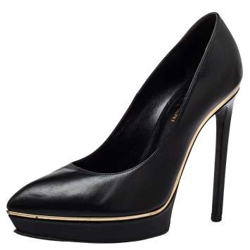 Pre Owned Saint Laurent Black Leather Pointed Toe Classic Janis Pumps Size 39